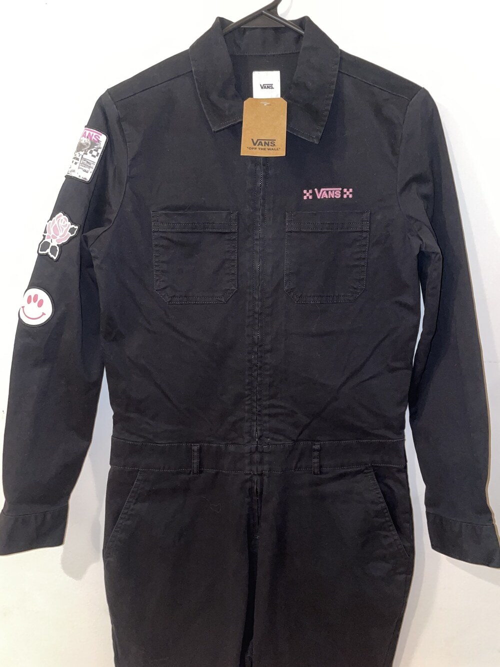 Vans Off The Wall Coverall Boilersuit Jumpsuit w Patches Zip Front Size Small - Picture 3 of 14